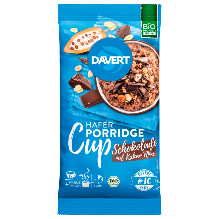 Davert Bio Hafer Porridge-Cup Schokolade mit Kakao Nibs 65g